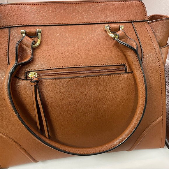 NEW! London Fog Brown Cognac Extra Large Satchel Purse Style LF6690 - Picture 5 of 15